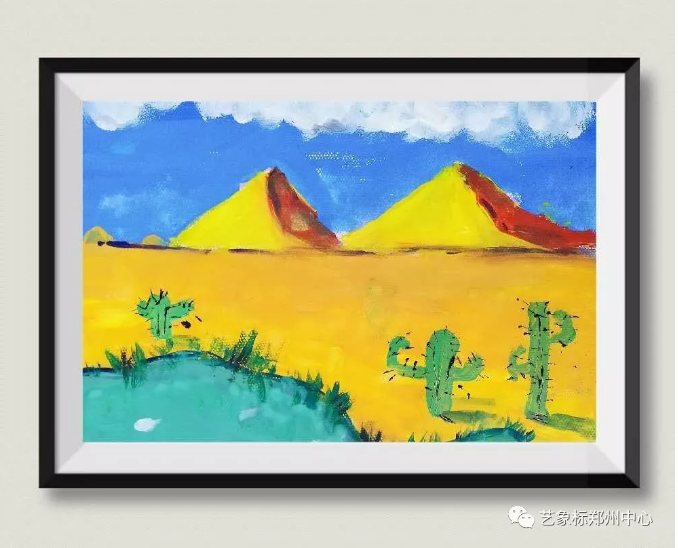 画面色彩变化丰富,冷暖对比强烈,雪山的表现笔触大胆,刻画细腻.